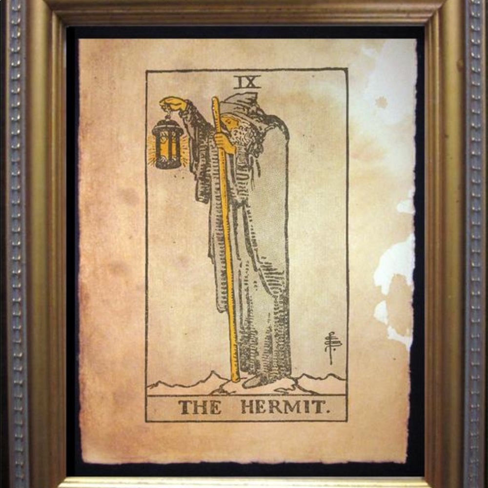 The Hermit Vintage Tarot Card Art Print Tea Stain